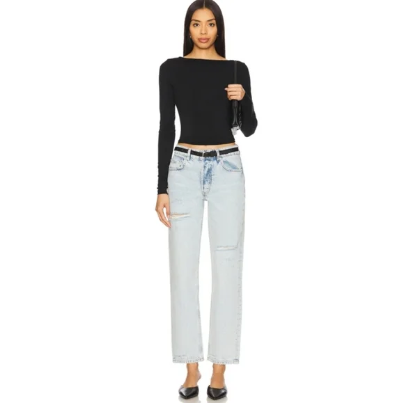 Anine Bing Kate High Rise Slim Straight Jeans In Distructed Bleached New Size 27 - Picture 2 of 13